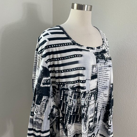 NEW Liz & Me Womens Plus 5X Shirt Long Sleeve Sequins Graphic Print Top - Picture 2 of 11